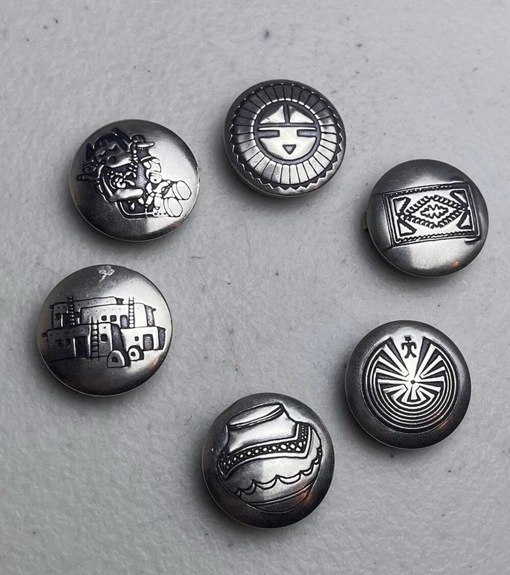 Sterling Silver Southwestern Navajo Style Button Covers 6 in Set 21.9g Vintage